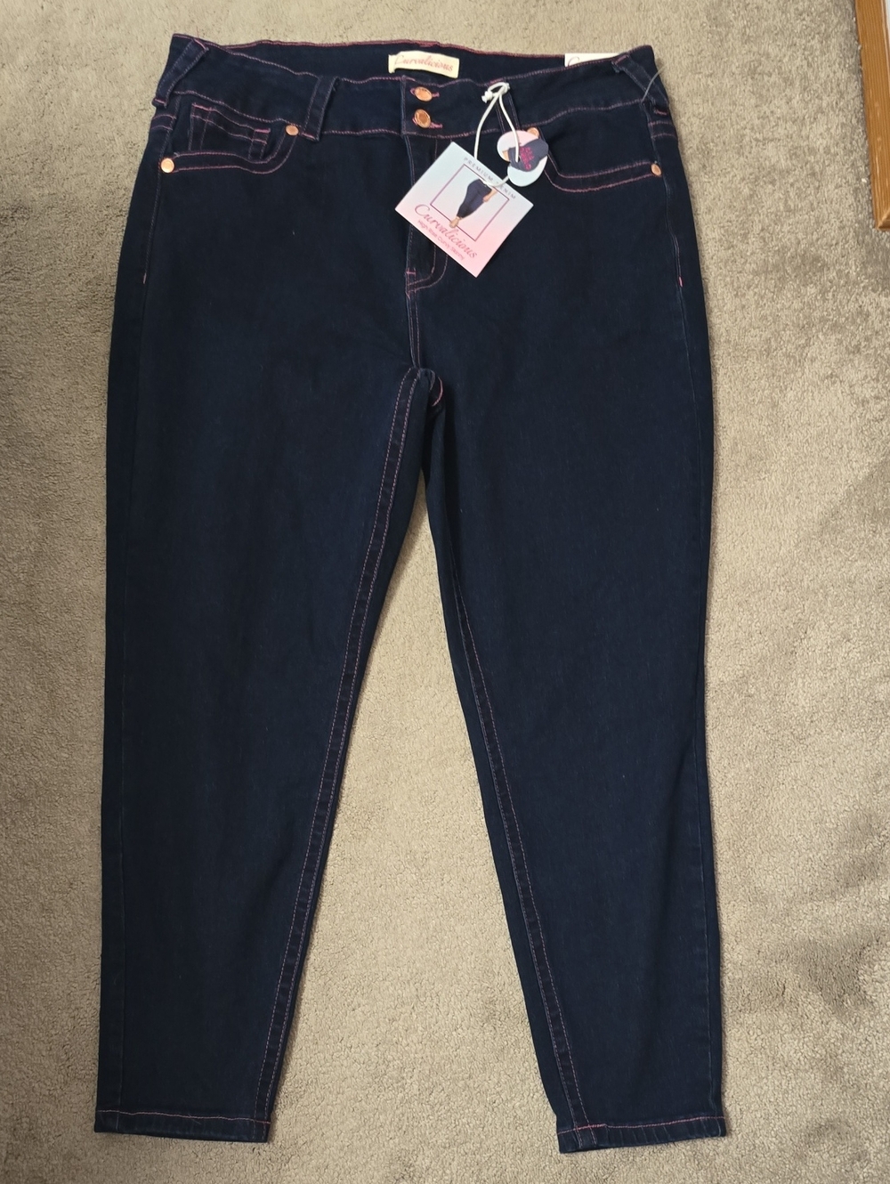 Women’s Dark Indigo Jeggings with Pink Contrast Stitching